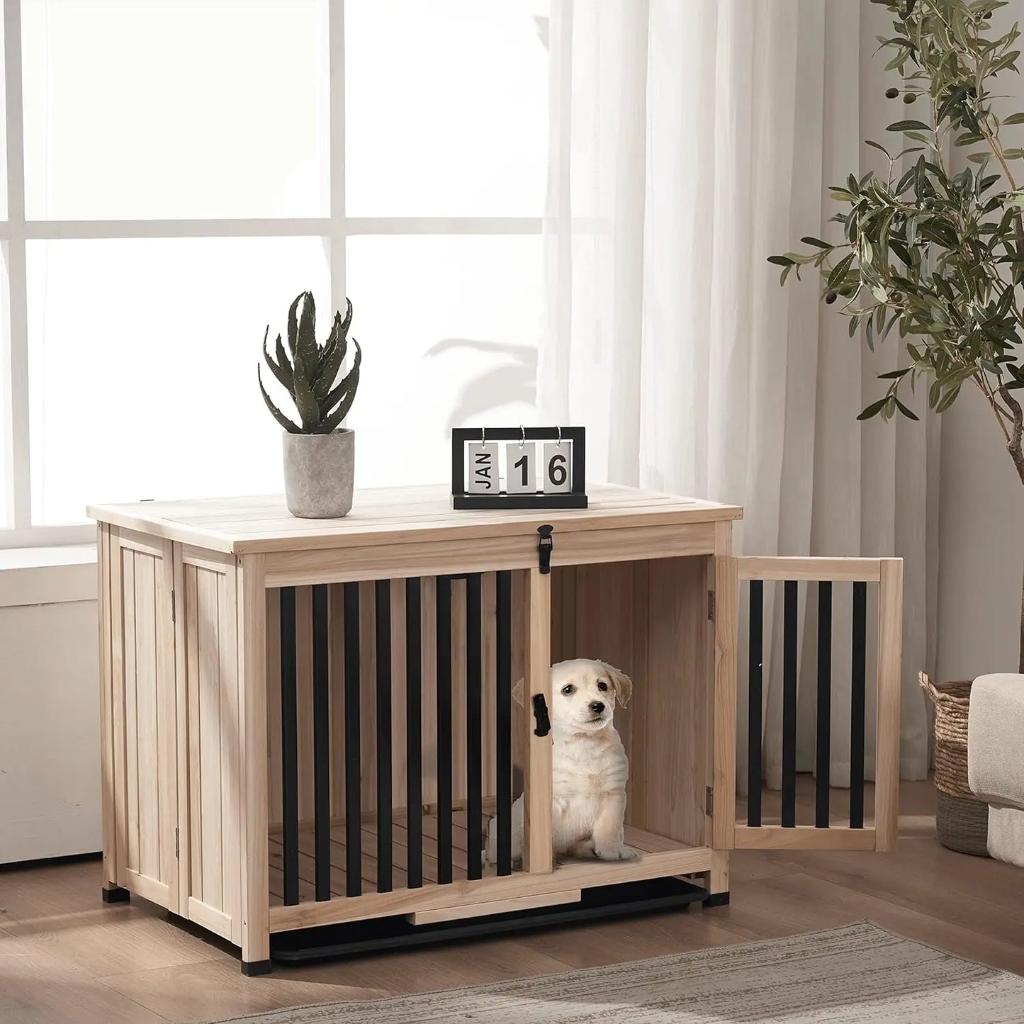 Wooden Dog Crate Furniture, End Table No Assembly Needed Medium