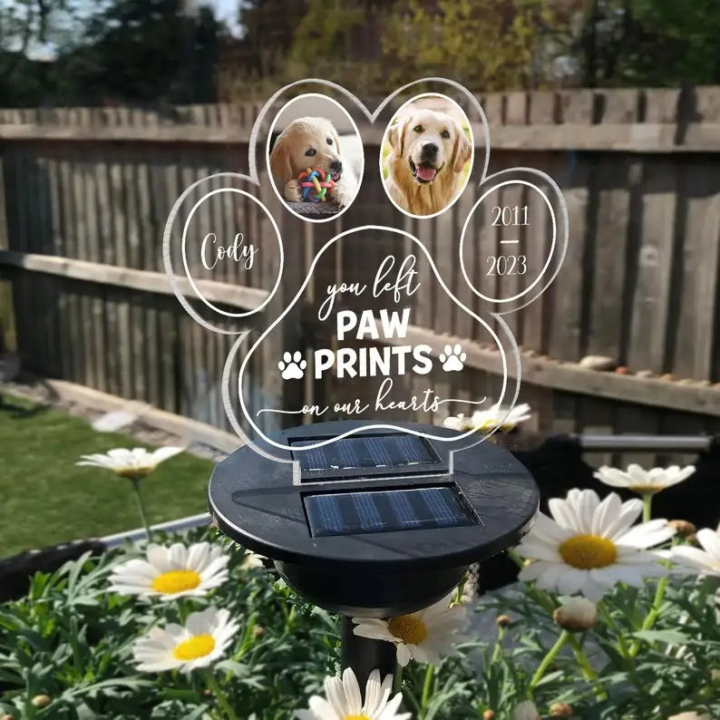 Personalized Pet Memorial Solar Light Custom Dog Photo Grave Decorations.