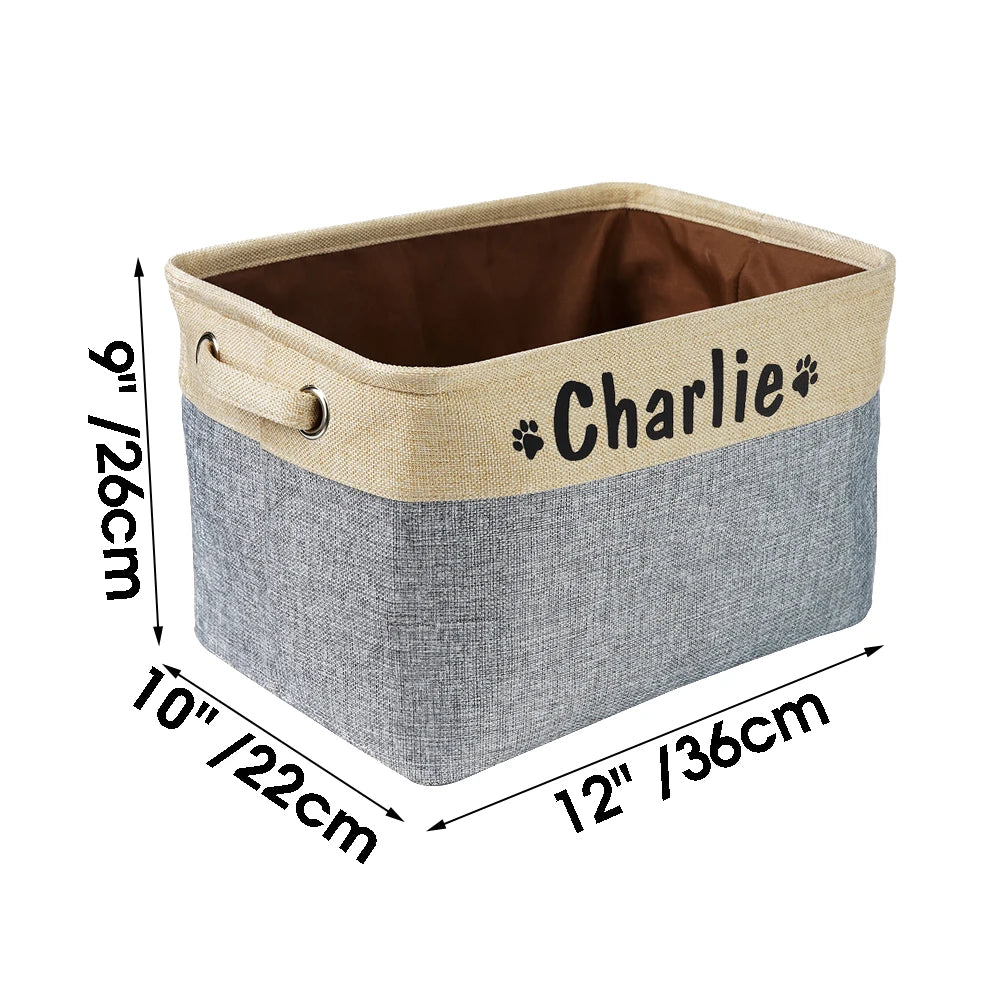 Personalized Pet Dog Toy Storage Basket Dog Canvas Bag Foldable Pet Toys Linen Storage Box Bins Dog Accessories Pet Supplies