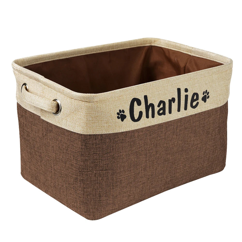 Personalized Pet Dog Toy Storage Basket Dog Canvas Bag Foldable Pet Toys Linen Storage Box Bins Dog Accessories Pet Supplies