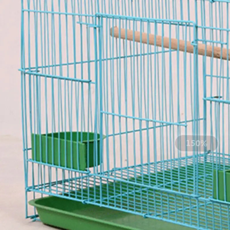 Wire Rectangular Small Cage for Small Birds and Canaries, bird Standing Stick and 2 Semicircular Feeders.