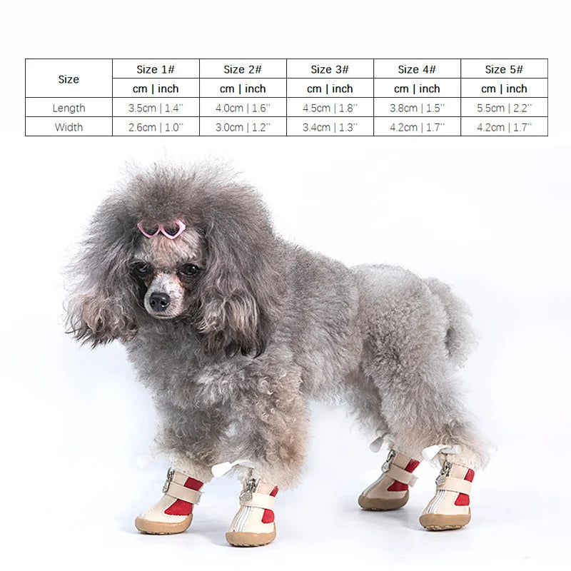 4pcs/set Elastic Winter Pet Dog Shoes Anti-slip Warmer Small Comfort Boots