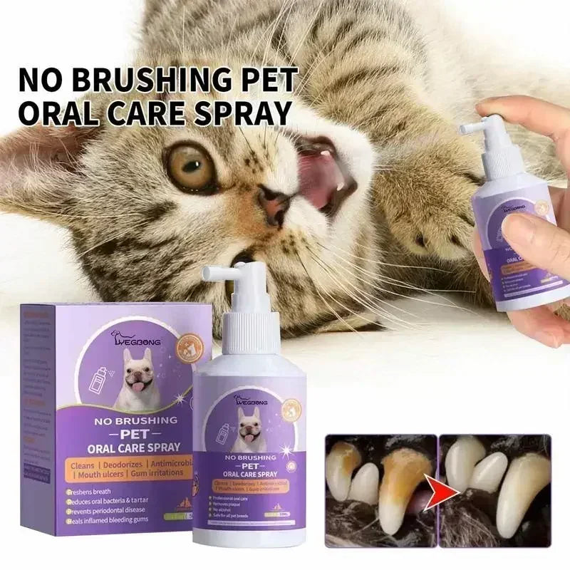 Pet Oral Cleanse Spray Dogs Cats Mouth Fresh Teeth Clean Deodorant Prevent Calculus.