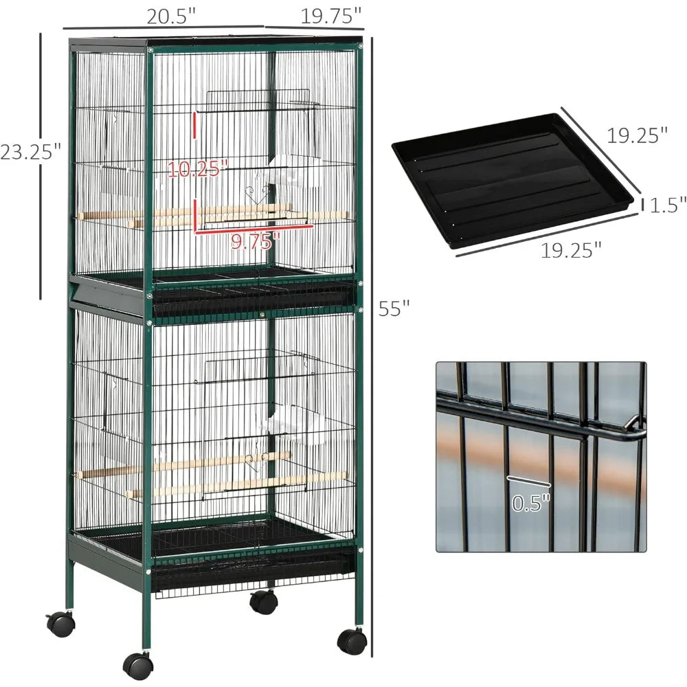 PawHut Large Bird Cage with 1.7 ft. Width for Wingspan, Bird Aviary Indoor.