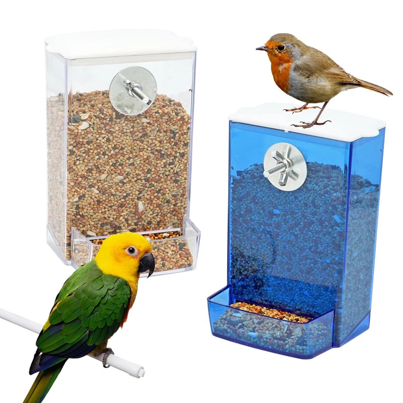 Parrots Birds Feeding Box Food Dispenser Antisplash Cage Screw Food Dispenser.