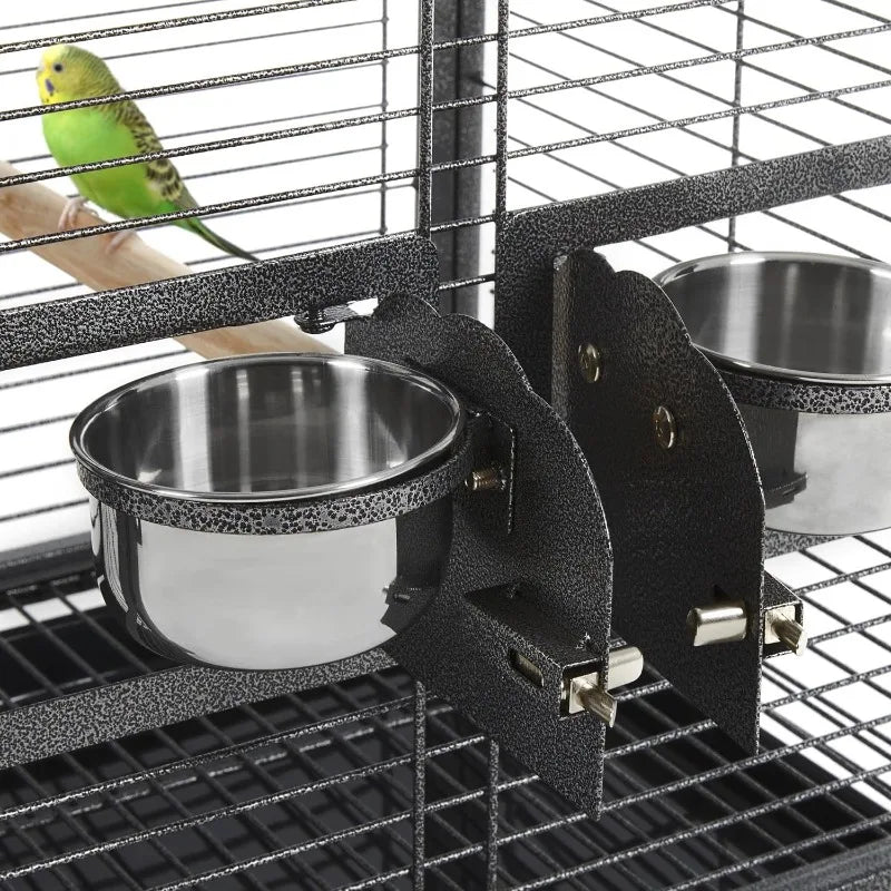 25.5'' Wrought Iron Bird Travel Carrier Cage Parrot Cage with Handle Wooden Perch & Seed Guard