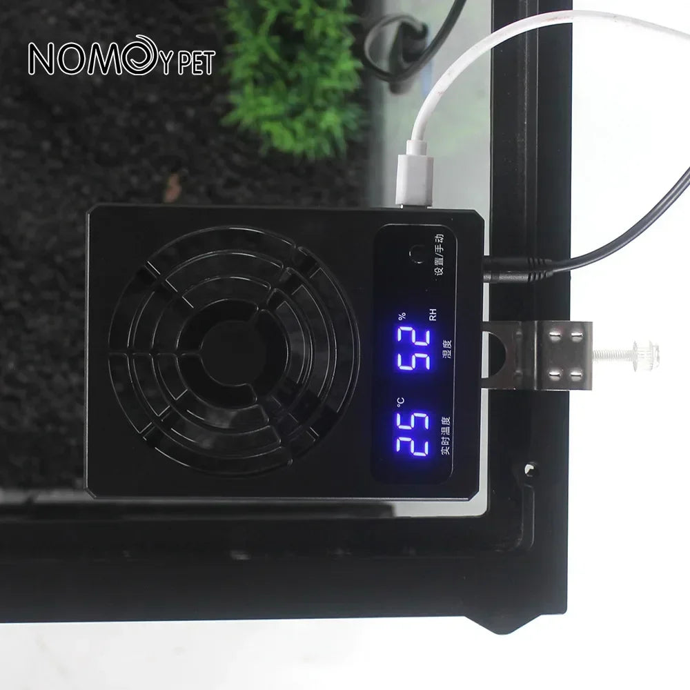 Reptile Enclosure Smart Cooling Fan With LED Display Amphibians Temperature Humidity Controlled,