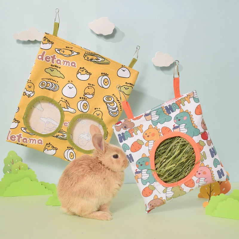 3/2/1 Holes Hanging Hay Bag for Bunny Guinea Pigs Small Pet Feeder.