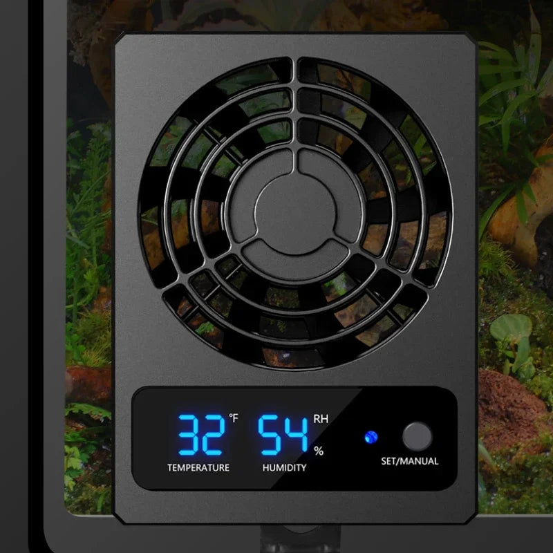 Reptile Enclosure Smart Cooling Fan With LED Display Amphibians Temperature Humidity Controlled,