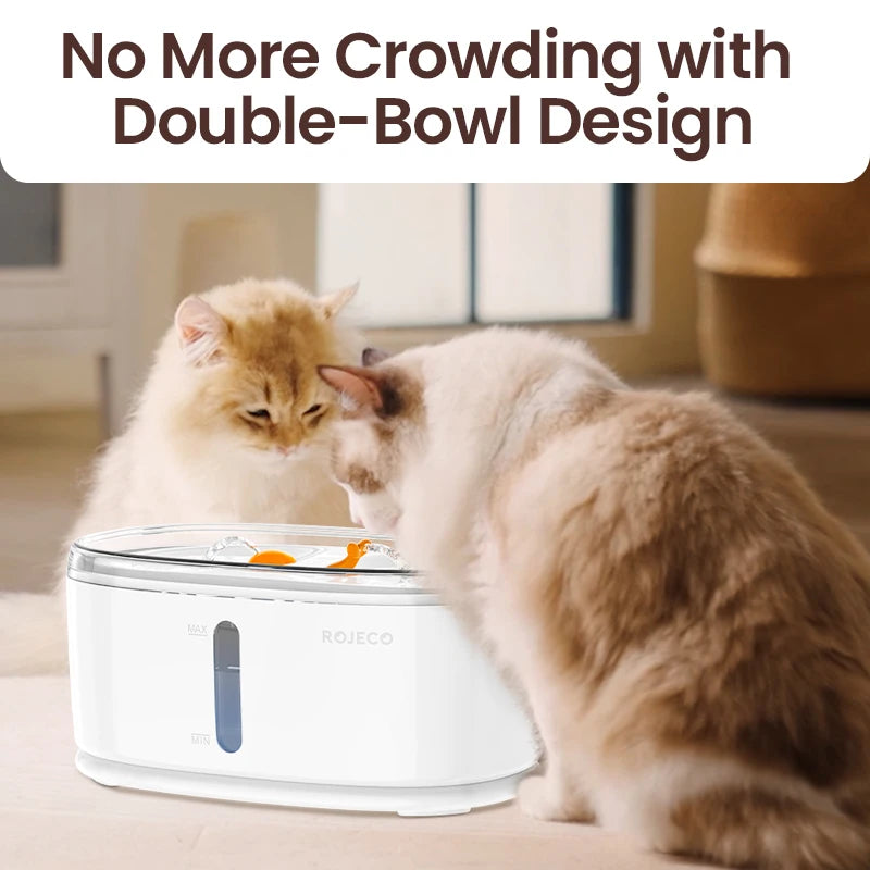 ROJECO Automatic Pet Water Fountain Dual Bowls Cat Water Dispenser.