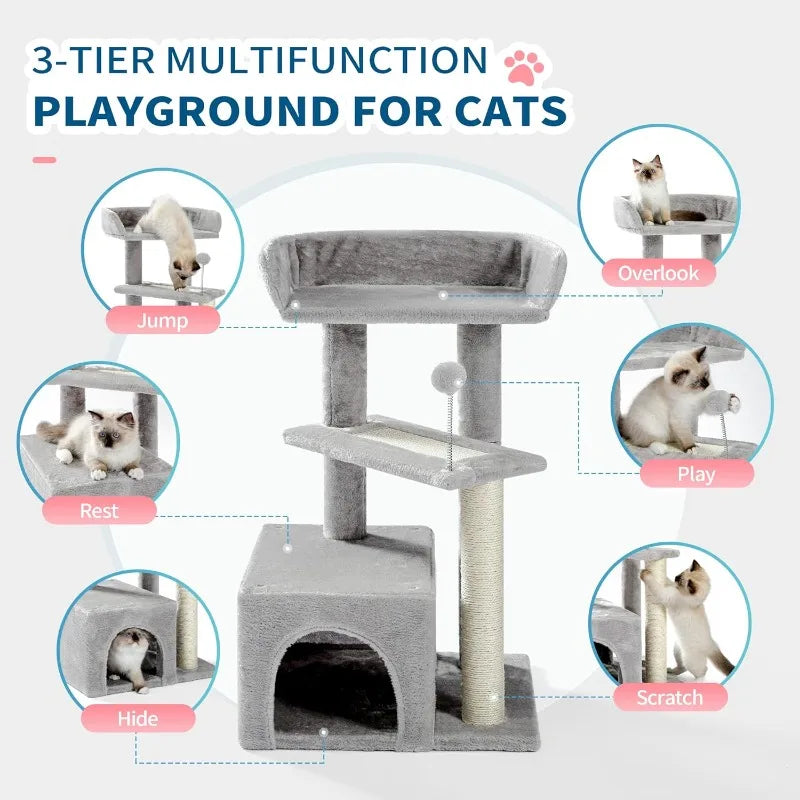 Made4Pets Cat Tree, Carpet Cat Tower for Indoors Cats, Cute Wood Kitty Condo