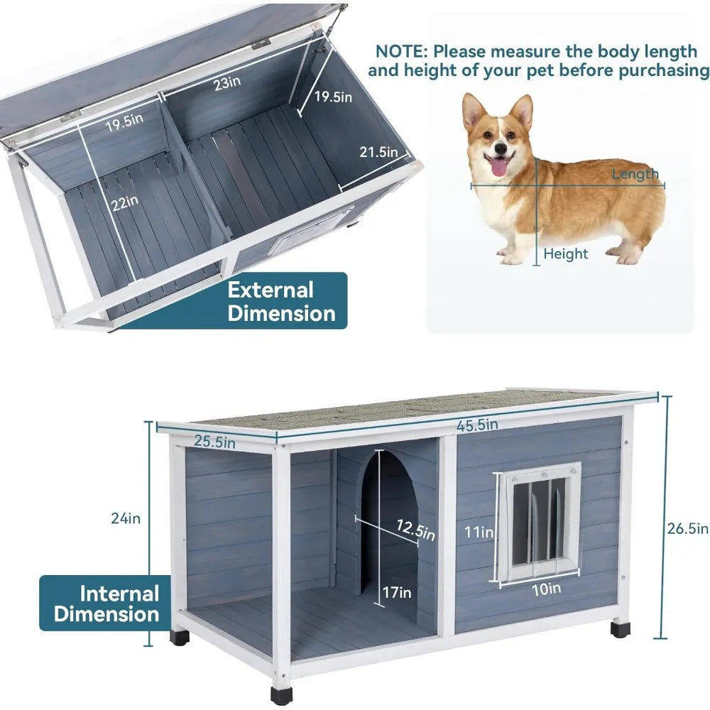 Dog House Outdoor with Porch and Window,r Medium Small Dogs, Durable.