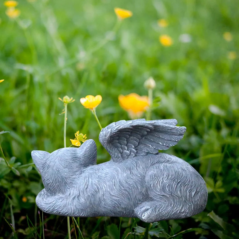 Dog Sleeping Angel Wings Memorial Statue Souvenir Grave Marker Figurine.