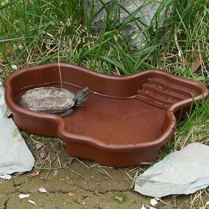 Turtle Feeding Dish Reptile Bathing Pool With Ramp And Basking PlatformS.