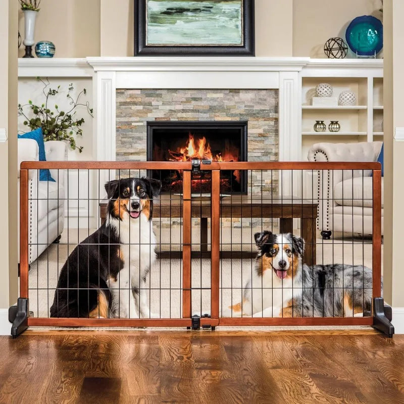 Extra Tall Wide Adjustable Freestanding Pet Gate, Premium Wood