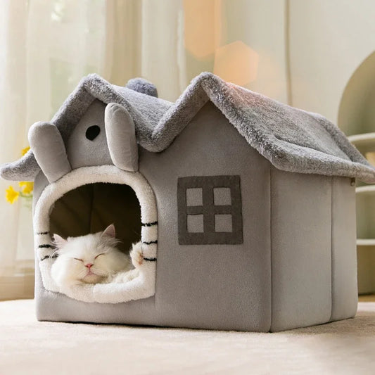 Foldable Cat House Winter Warm Chihuahua Cave Bed Puppy House Deep Sleep