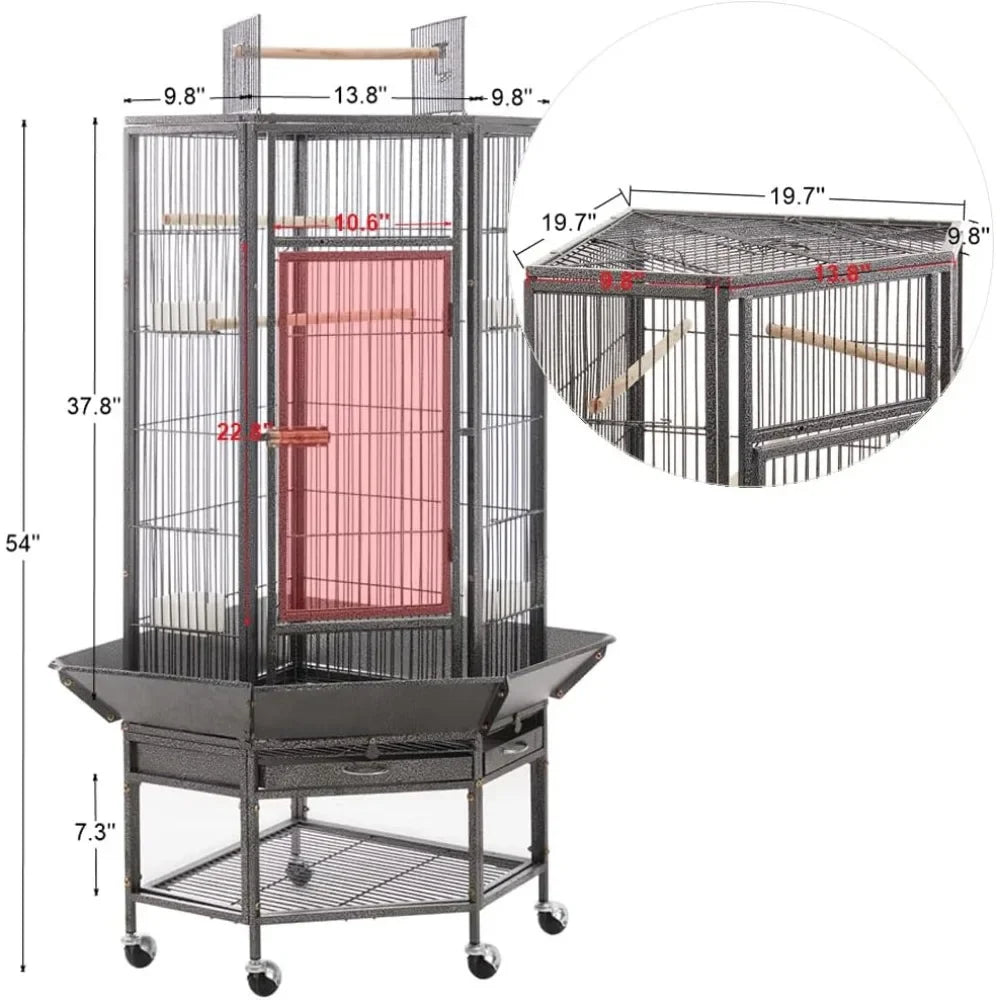 Canary 54’’ Large Corner Bird Cages With Stand and Rolling Wheels