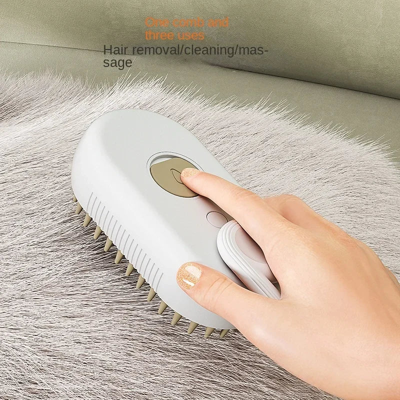 Steamy Dog Brush Electric Spray Cat Hair Brush 3 in1 Dog Steamer Brush.