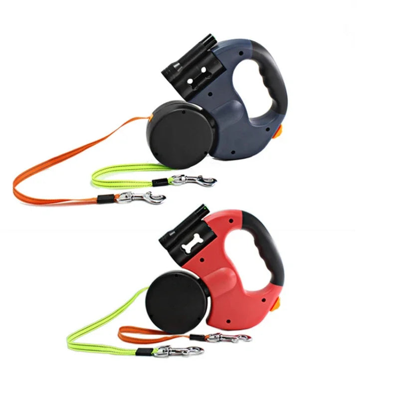 LED Automatic Retractable Traction Rope with Two-Headed and  Plastic Bag Box Dog Leash.