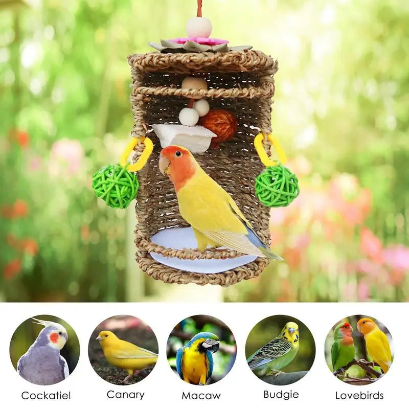 Bird Nest Breathable Seagrass Bird House Hang Swing Nest Toy For Small Birds Conures