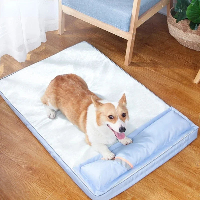 Summer Pet Cool Mattress Orthopedic Memory Foam Pet Sofa with Pillow Heat Dissipation .