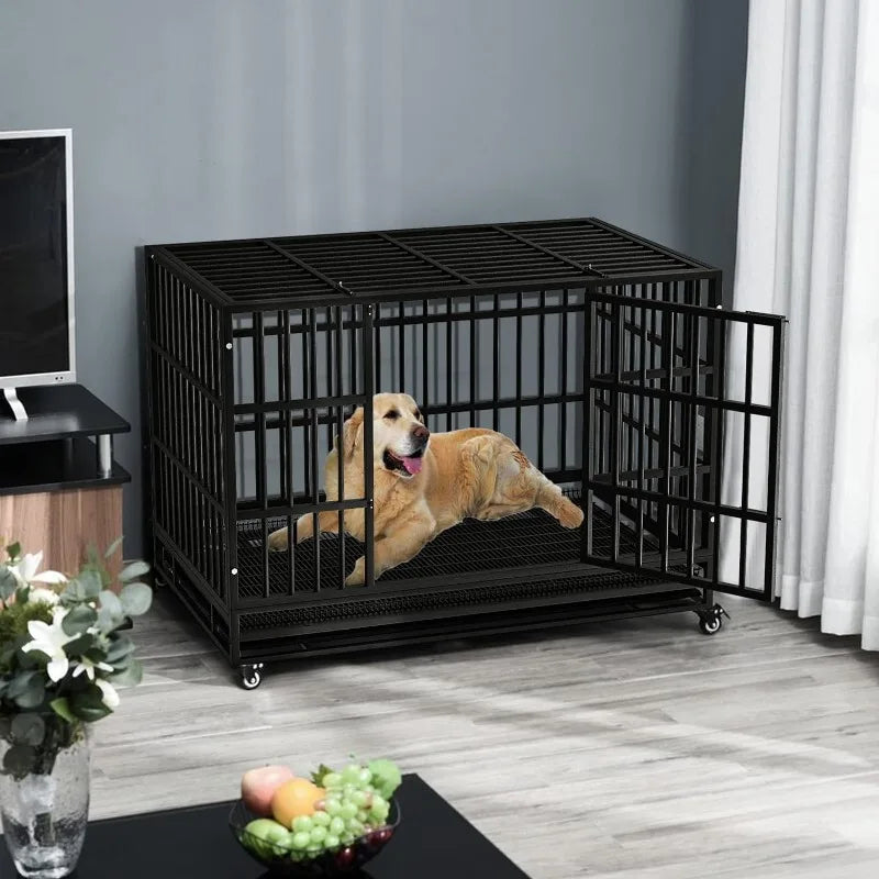 LEMBERI 48/38 inch Heavy Duty Indestructible Escape Proof Dog Cage Kennel.