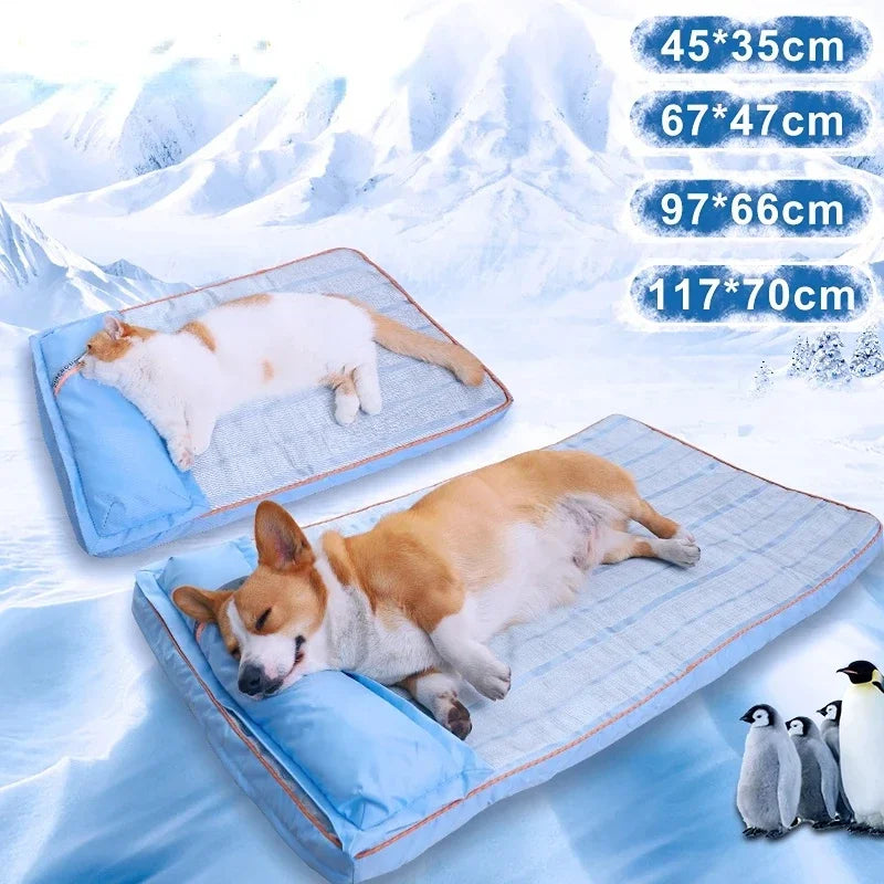 Summer Pet Cool Mattress Orthopedic Memory Foam Pet Sofa with Pillow Heat Dissipation .