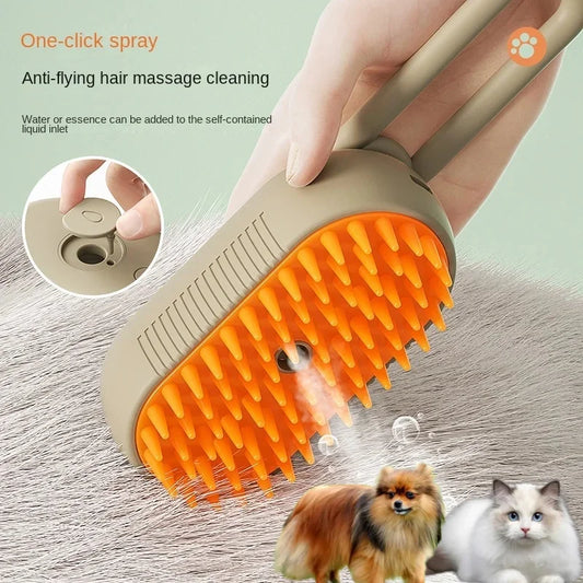 Steamy Dog Brush Electric Spray Cat Hair Brush 3 in1 Dog Steamer Brush.