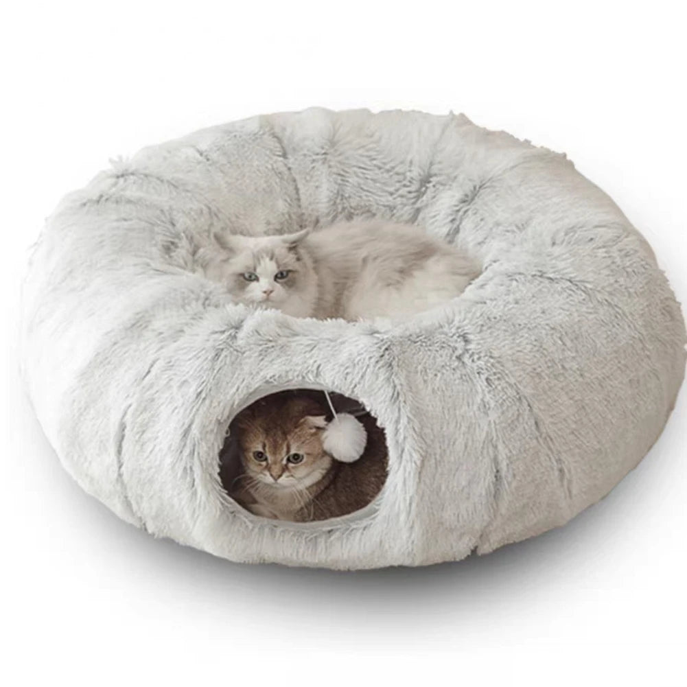 2 In 1 Round Cat Beds House Funny Cat Tunnel Toy Soft Deep Sleep Pet Nest