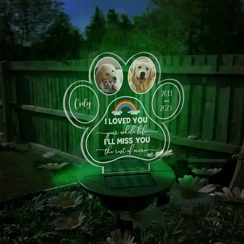 Personalized Pet Memorial Solar Light Custom Dog Photo Grave Decorations.