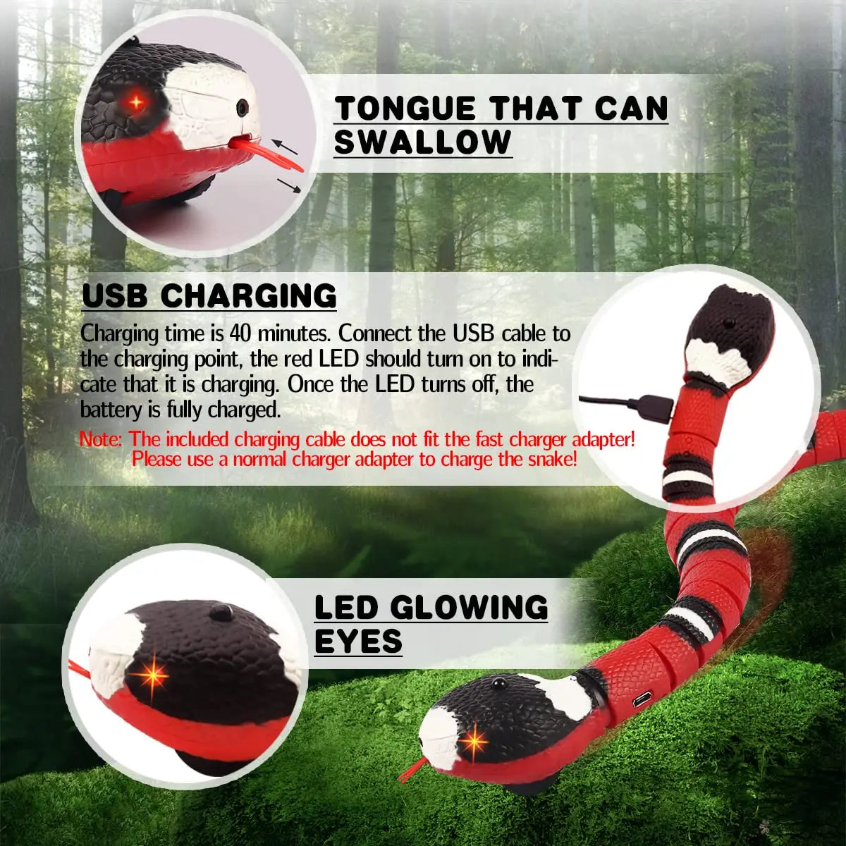 Smart Sensing Interactive Cat Toys Automatic Electronic rechargeable Snake.