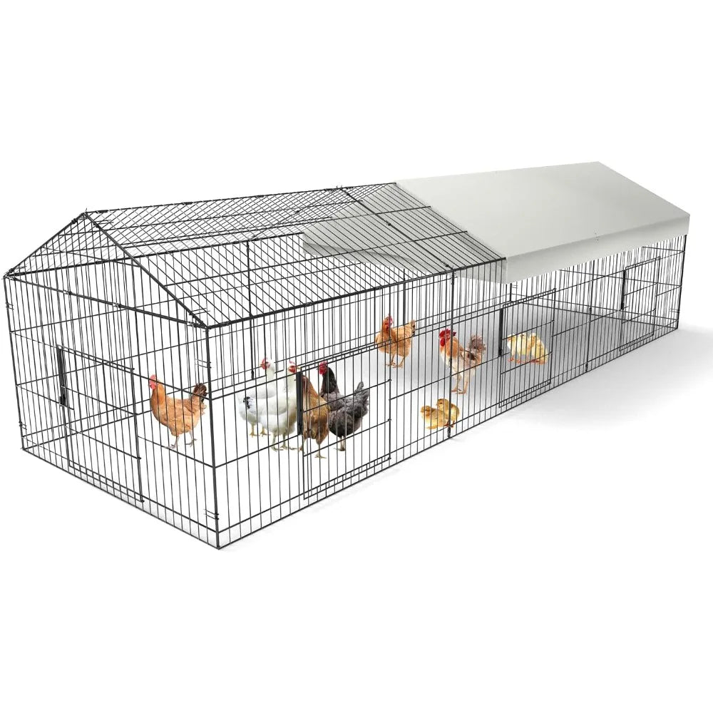 Chicken Coop 130” X 40” Chicken Run Pen with Waterproof Cover Outside Portable Chicken Cage Enclosure Tractor