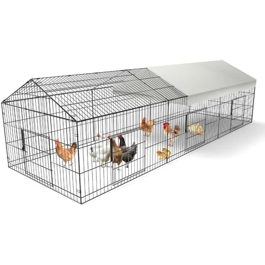 Chicken Coop 130” X 40” Chicken Run Pen with Waterproof Cover Outside Portable Chicken Cage Enclosure Tractor