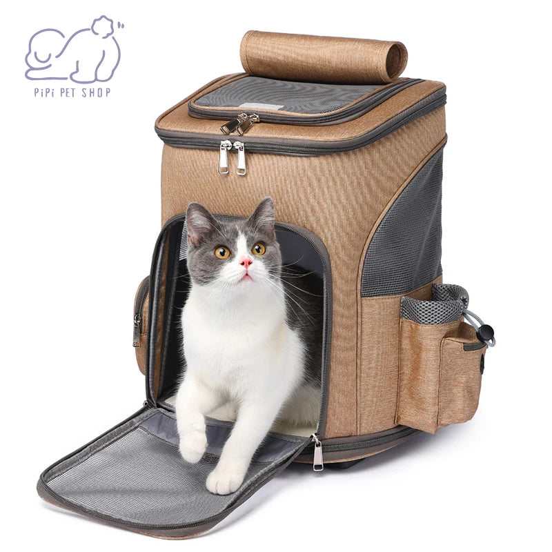 Pet Travel Carrier Backpack for Dogs Cats Puppy Removable Rolling Wheels.