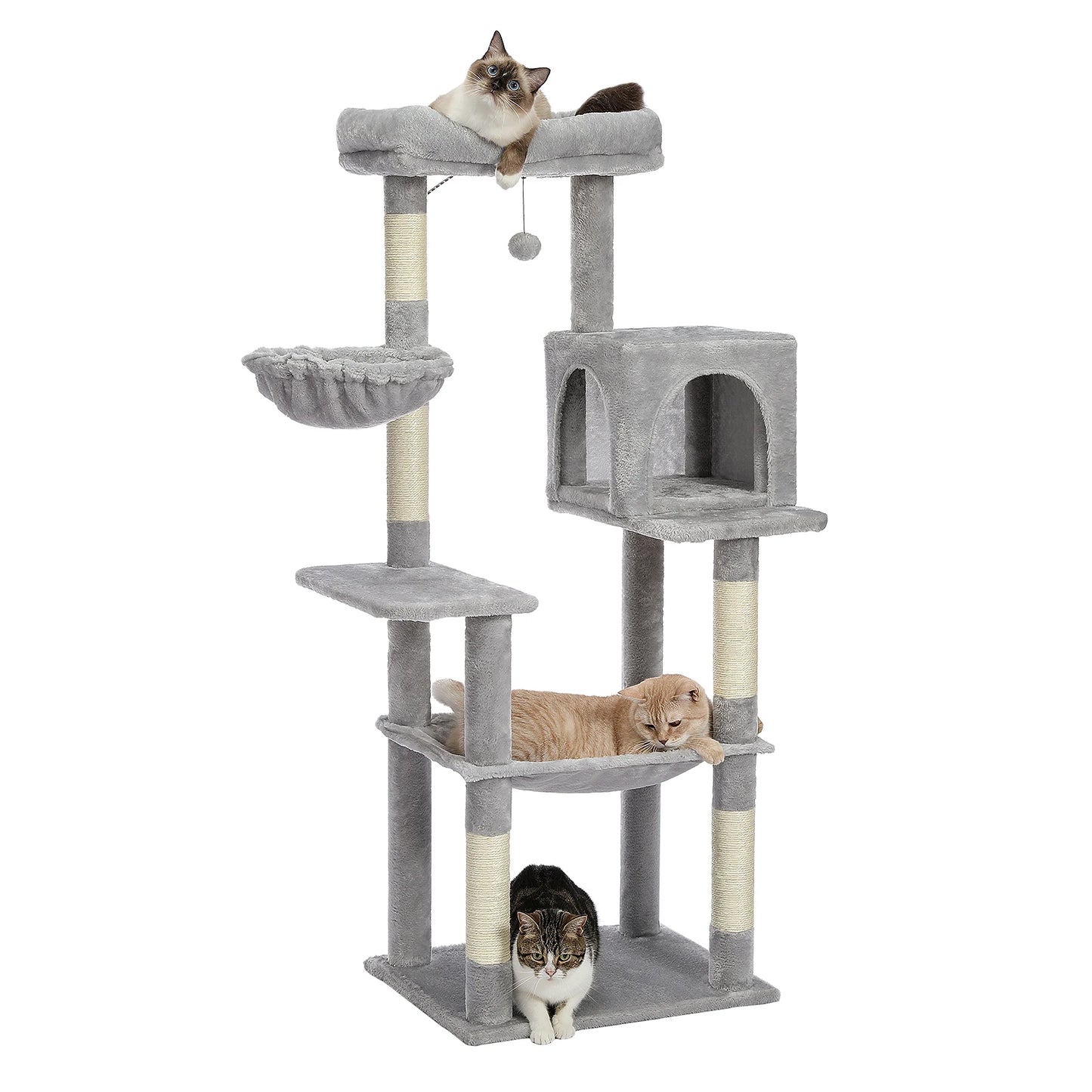 Multi-Level Cat Tree with Condo Scratching Posts Large Cat Tower with Hammock.