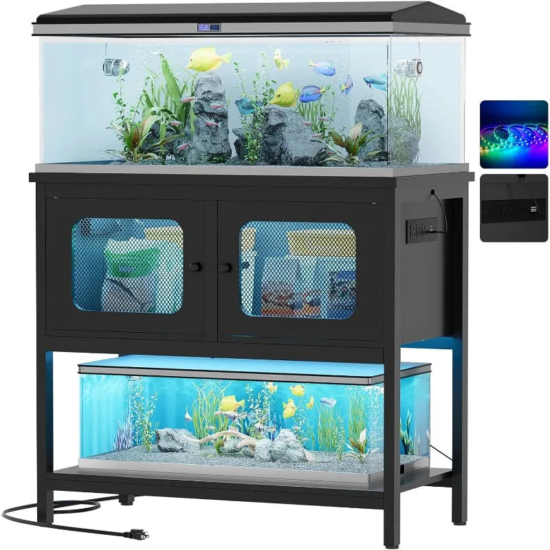 40 Gallon Tank Stand,  Power Outlets and Smart LED Lights,  Storage Cabinet, Reptile Tank Stand.