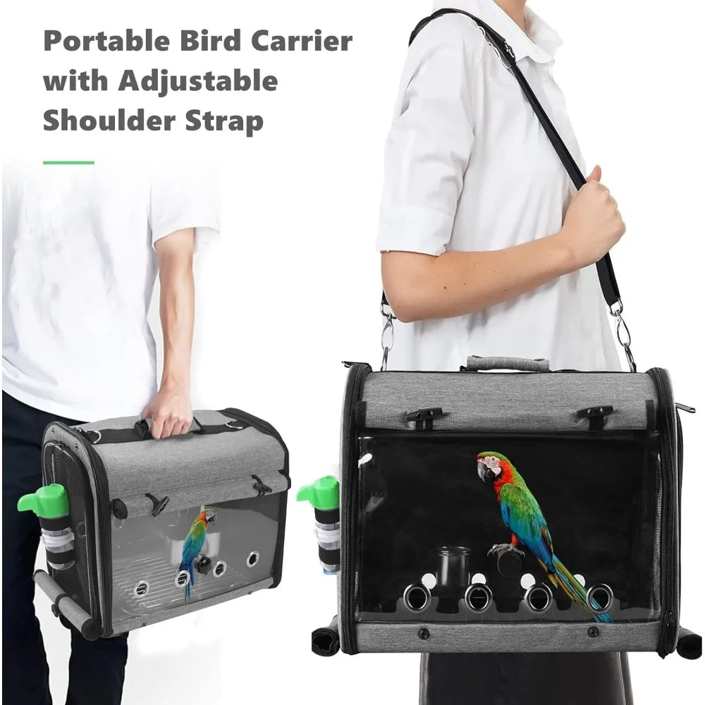 Bird Carrier Bag Bird Travel Cage with Stand, Lightweight Backpack for pet Transparent transportation.