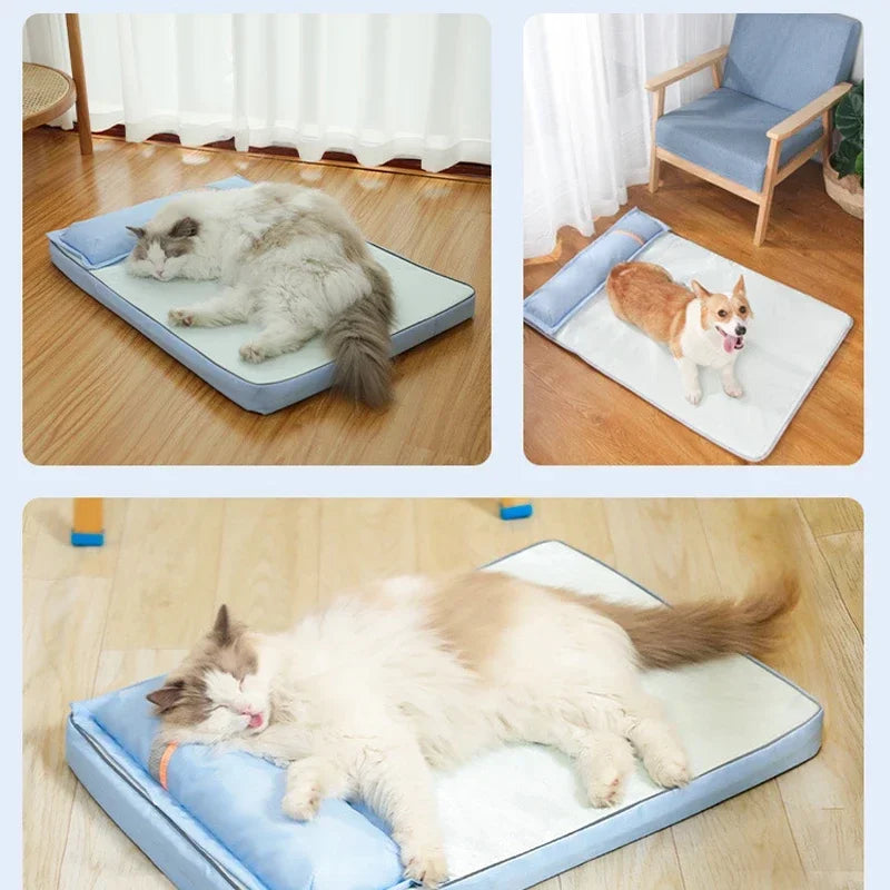 Summer Pet Cool Mattress Orthopedic Memory Foam Pet Sofa with Pillow Heat Dissipation .