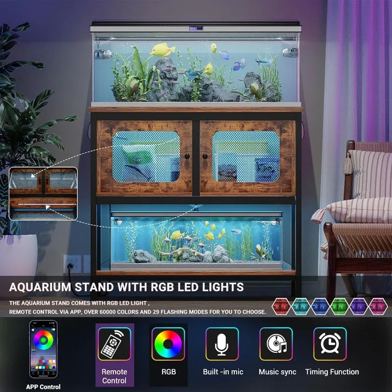 40 Gallon Tank Stand,  Power Outlets and Smart LED Lights,  Storage Cabinet, Reptile Tank Stand.