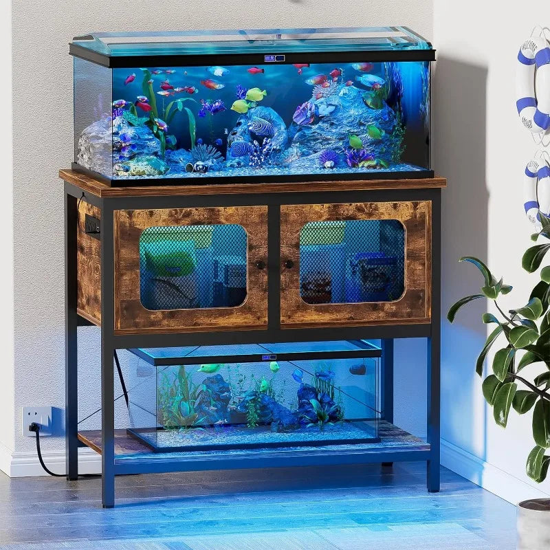 40 Gallon Tank Stand,  Power Outlets and Smart LED Lights,  Storage Cabinet, Reptile Tank Stand.