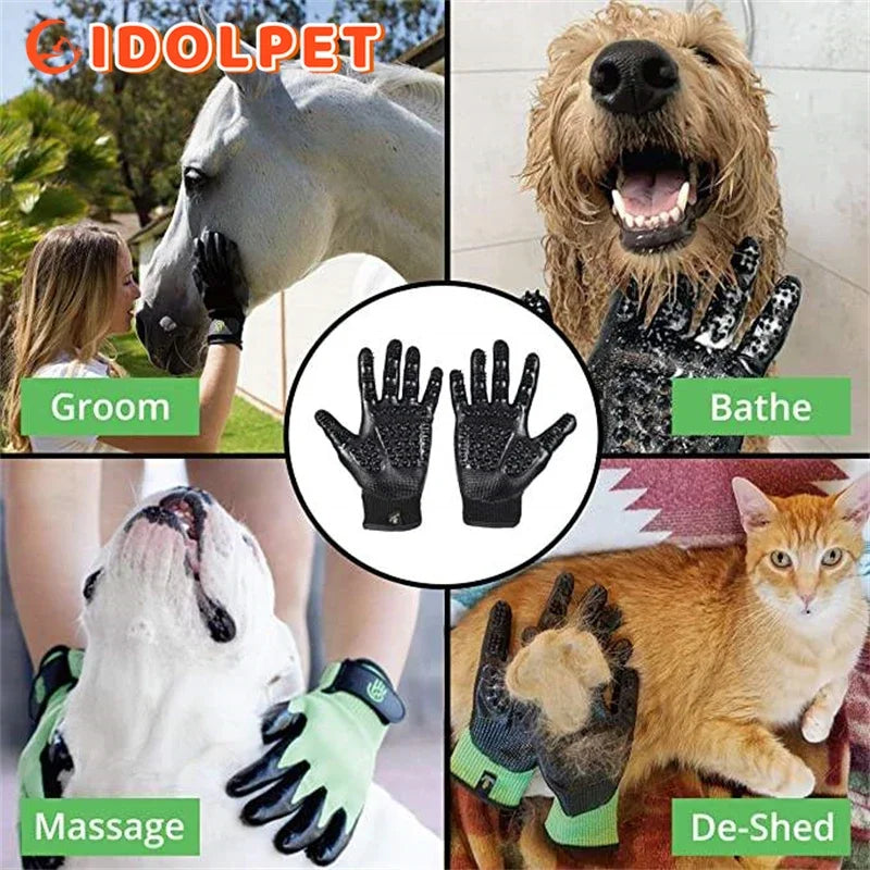 Pet Grooming Gloves Shedding Bathing Hair Remover Gloves .