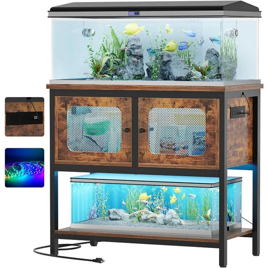 40 Gallon Tank Stand,  Power Outlets and Smart LED Lights,  Storage Cabinet, Reptile Tank Stand.