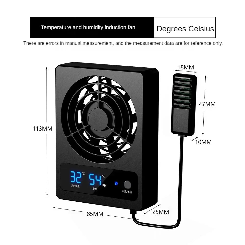 Reptile Enclosure Smart Cooling Fan With LED Display Amphibians Temperature Humidity Controlled,