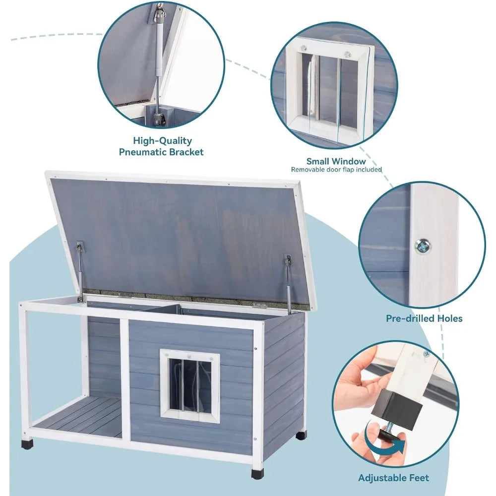 Dog House Outdoor with Porch and Window,r Medium Small Dogs, Durable.