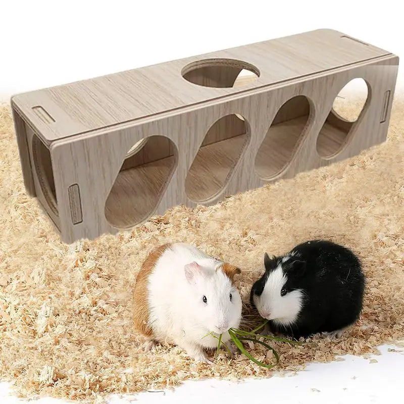 Multipurpose Wooden Hamster Toys Tunnel Escape Toy Hamster Hide House -