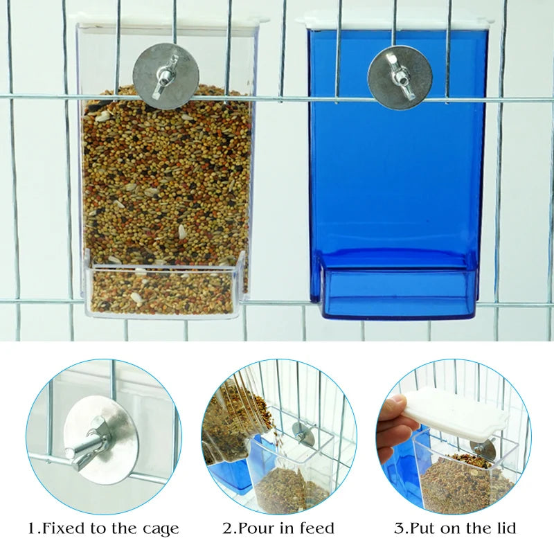 Parrots Birds Feeding Box Food Dispenser Antisplash Cage Screw Food Dispenser.