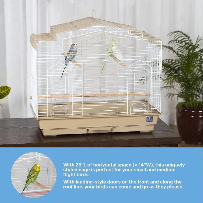 Barn Style Bird Cage, Brown/White