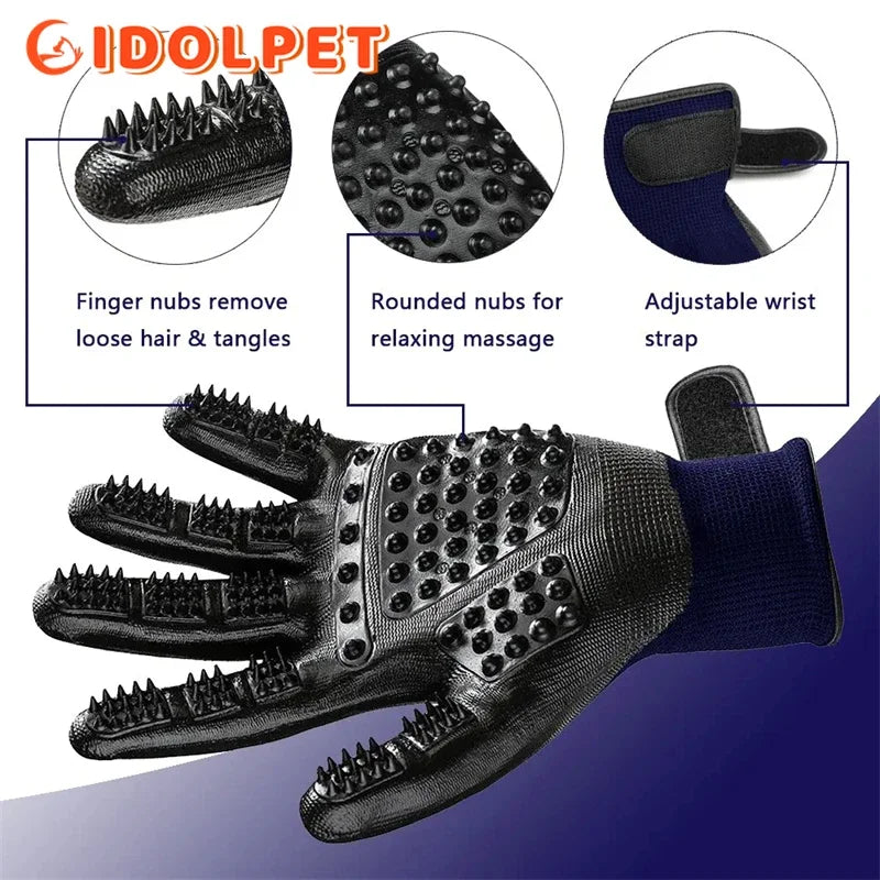 Pet Grooming Gloves Shedding Bathing Hair Remover Gloves .