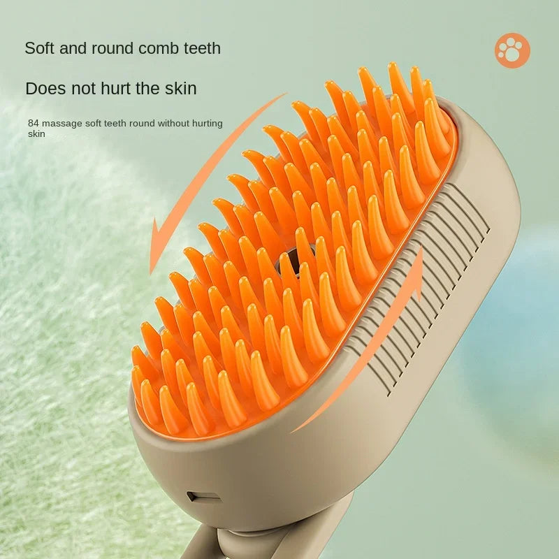 Steamy Dog Brush Electric Spray Cat Hair Brush 3 in1 Dog Steamer Brush.