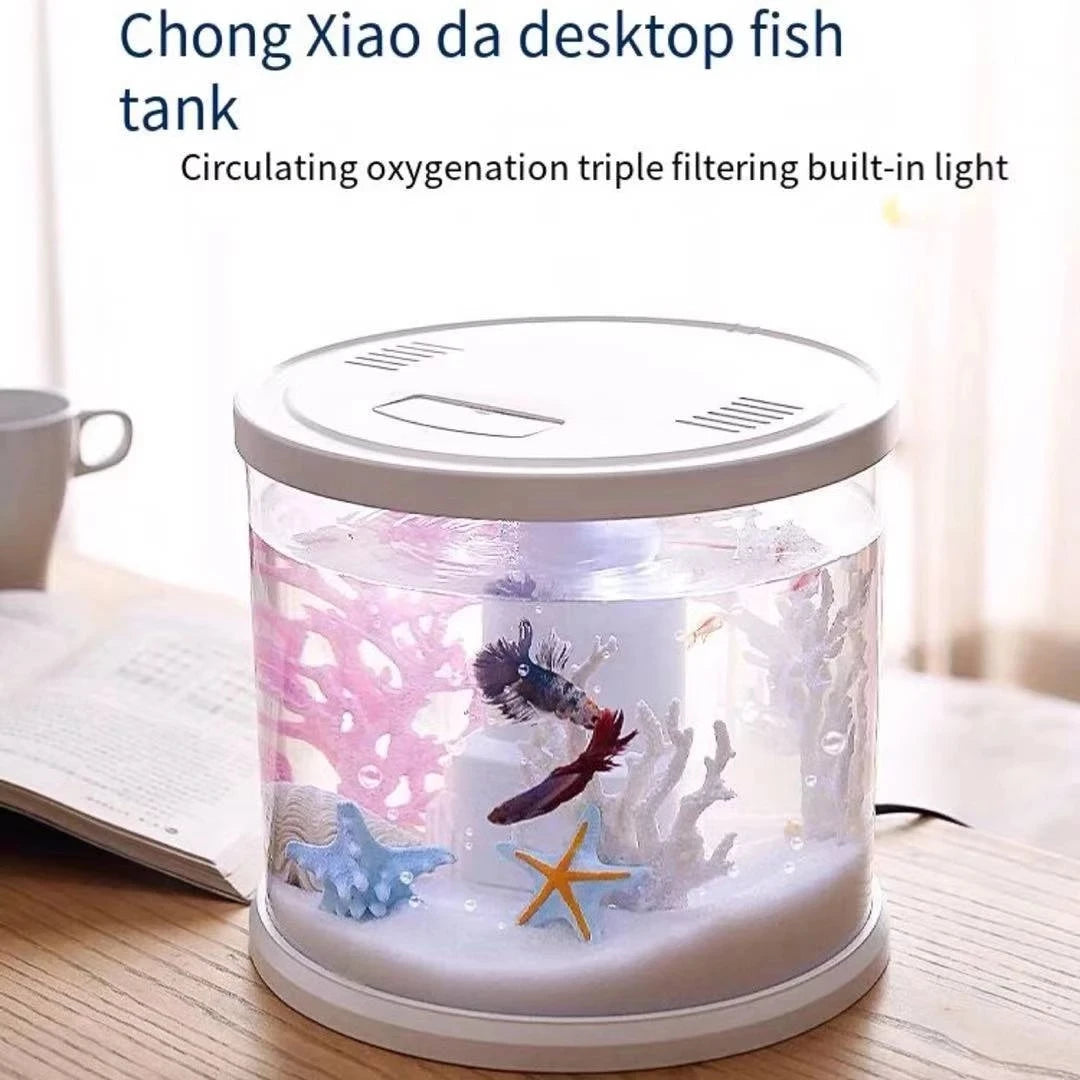 Aquarium ecological fish tank small desktop goldfish tank round landscaping115V-230V.